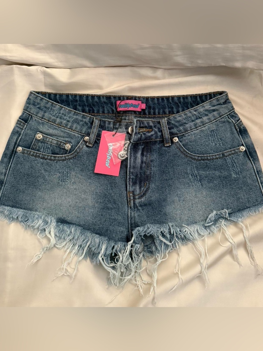 edikted Brand new Women’s Distressed Denim Cutoff Shorts - Blue